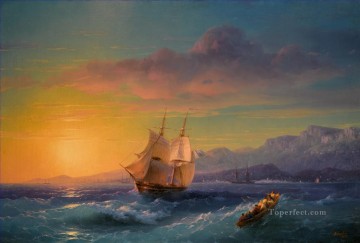 Artworks in 150 Subjects Painting - IVAN KONSTANTINOVICH AIVAZOVSKY Ship at Sunset off Cap Martin sailing